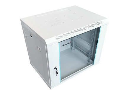 XtendLan 19" nástěnný rozvaděč 12U 600x600, nosnost 60 kg, skleněné dveře, rozložený, šedý