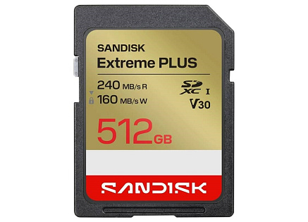 SanDisk SDXC karta 512GB Extreme PLUS (R240/W160 MB/s Class 10, UHS-I U3 V30) SanDisk SDXC karta 512GB Extreme PLUS (R240/W160 MB/s Class 10, UHS-I U3 V30)