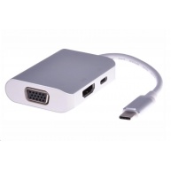 PREMIUMCORD Převodník USB3.1 typ C na HDMI + VGA + PD charge, Aluminium pouzdro