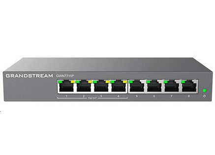 Grandstream GWN7711P Layer 2 Lite managed switch, 8 portů, 4x PoE/PoE+ Grandstream GWN7711P Layer 2 Lite managed switch, 8 portů, 4x PoE/PoE+