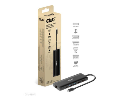 Club 3D Dokovací stanice USB-C 8v1, 1xDP, 1xHDMI, 1xUSB-C PD100W, 2xUSB, čtečka SD karet, šedá