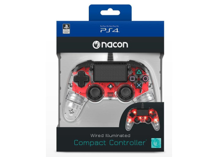 Nacon Wired Compact Controller - ovladač pro PlayStation 4 - průhledný červený Nacon Wired Compact Controller - ovladač pro PlayStation 4 - průhledný červený