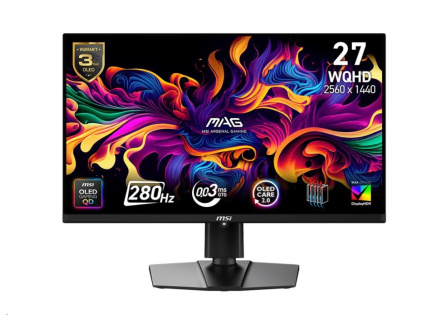 MSI LCD MAG 271QP QD-OLED X28,26.5" 2560x1440 QD-OLED,280Hz,178/178,250nits,VESA,HDMI,DP,USB-C,Audio,Black