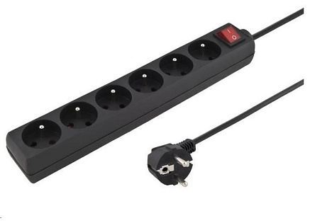 PREMIUMCORD Prodlužovací přívod 230V 5m 6 zásuvek + vypínač, černý