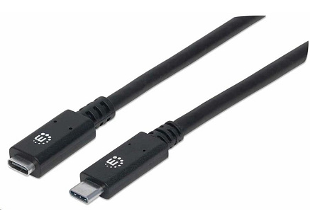 Manhattan USB-C kabel, USB 3.1 Gen 2, USB-C Male na USB-C Female, 10 Gbps, 5 A, 50cm, černá