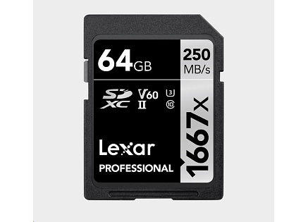 Lexar SDXC Pro 1667X UHS-II U3 R250/W120 (V60) 64GB Lexar SDXC Pro 1667X UHS-II U3 R250/W120 (V60) 64GB