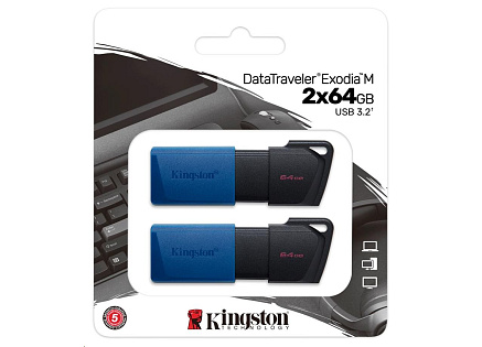 Kingston 64GB USB3.2 Gen 1 DataTraveler Exodia M (Black + Blue) - 2 kusy Kingston 64GB USB3.2 Gen 1 DataTraveler Exodia M (Black + Blue) - 2 kusy