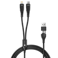 CONNECT IT Nabíjecí kabel Wirez 4v1, USB-C/USB, Lightning/USB-C, 1.25m, černá