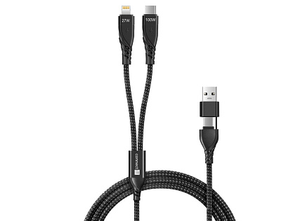 CONNECT IT Nabíjecí kabel Wirez 4v1, USB-C/USB, Lightning/USB-C, 1.25m, černá
