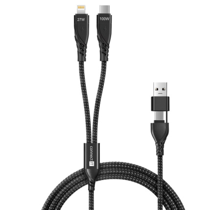 CONNECT IT Nabíjecí kabel Wirez 4v1, USB-C/USB, Lightning/USB-C, 1.25m, černá