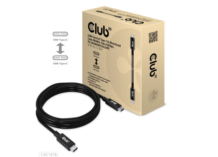 Club3D Kabel USB4 Gen3x2 Type-C Oboustranný kabel 8K60Hz, Data 40 Gbps, PD 240W(48V/5A) EPR M/M 2m