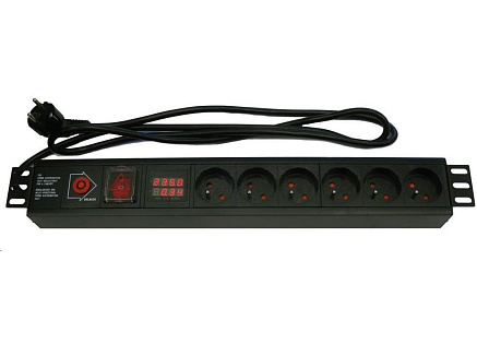 19'' rozvodný panel XtendLan 6x 230V, ČSN, vypínač, nadproudová ochrana 16A, měření spotřeby, kabel 1,8m, 1,5U