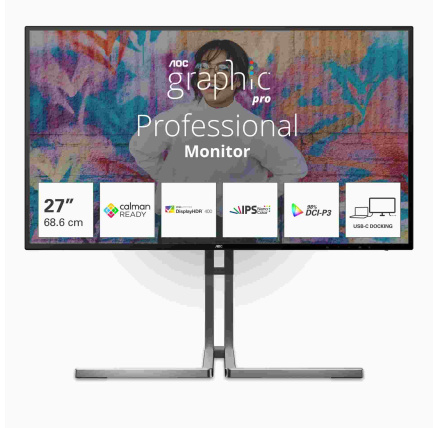 AOC MT IPS LCD WLED 27" U27U3CV - IPS nano color, 3840x2160, HDMI, DP, USB-C, USB 3.2, RJ45, pivot, repro