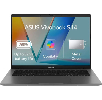 ASUS NTB Vivobook S14 (S3407QA-KP014W), Snapdragon X X1 26 100, 14" 2,5K, 16GB, 1TB SSD, Adreno, W11 Home, Matte Gray