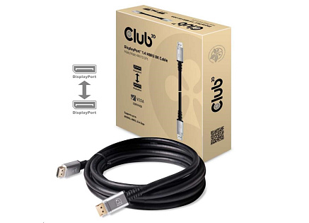 Club3D Kabel certifikovaný DisplayPort 1.4, HBR3, 8K60Hz (M/M), stříbrné koncovky, 4m, 24 AWG