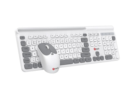 C-TECH klávesnice s myší WLKMC-05W, Bezdrátový set 2.4GHz, CZ, Bílá