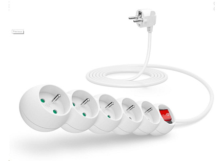 CONNECT IT prodlužovací kabel 230 V, 5 zásuvek, 3 m, s vypínačem (bílý)