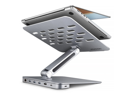 AXAGON HMC-STND, stojan pro 10"-17" notebooky, USB 5Gbps hub, 3x USB-A, HDMI 4k/60Hz, RJ-45, PD 100W, kabel USB-C 60cm
