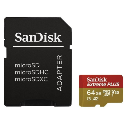 SanDisk micro SDXC karta 64GB Extreme PLUS (200 MB/s Class 10, UHS-I U3 V30) + adaptér