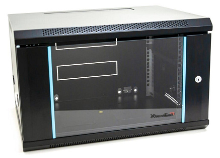 XtendLan 19" nástěnný rozvaděč 6U 600x450, nosnost 60 kg, skleněné dveře, svařovaný, černý
