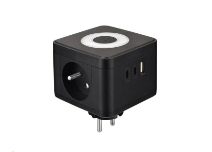 Viking síťový adaptér Y23L, 2x 230 V, 1x USB-A, 2x USB-C, dotykové světlo, černá