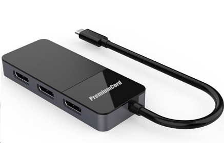 PremiumCord USB-C (DP1.4) na 3x DP1.4 MST 8K Adapter extended, mirror, duplicate režimy zobrazení na třech monitorech