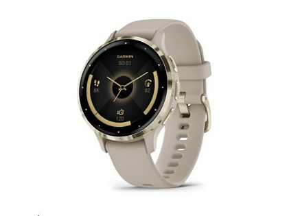 Garmin Venu® 3S, Nerezová luneta Soft Gold, pouzdro French Gray, silikonový řemínek Garmin Venu® 3S, Nerezová luneta Soft Gold, pouzdro French Gray, silikonový řemínek