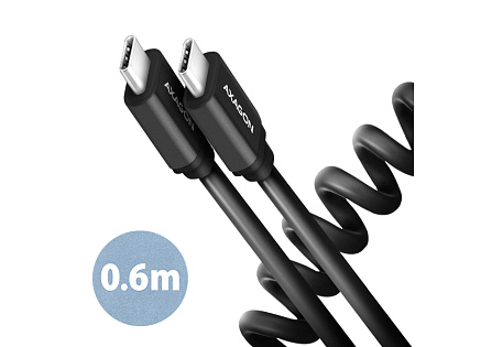 AXAGON BUCM-CM10TB, TWISTER kabel USB-C  USB-C, 0.6m, USB 2.0, PD 60W 3A, ALU, tpe, černý