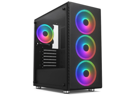 1stCOOL skříň Rainbow 4, Mid Tower, ATX, AU, Průhledná bočnice, 4x 120mm Fan, 650W, 88+, Černá