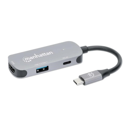 MANHATTAN Dokovací stanice USB-C 3v1, 1xHDMI, 1xUSB-C, 1xUSB, šedá