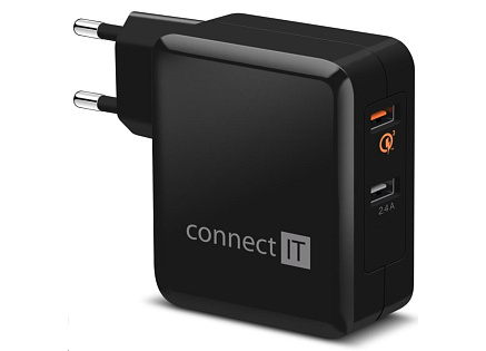 CONNECT IT QUICK CHARGE 3.0 nabíjecí adaptér 2x USB (3,4A), QC 3.0, černý