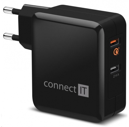CONNECT IT QUICK CHARGE 3.0 nabíjecí adaptér 2x USB (3,4A), QC 3.0, černý CONNECT IT QUICK CHARGE 3.0 nabíjecí adaptér 2x USB (3,4A), QC 3.0, černý