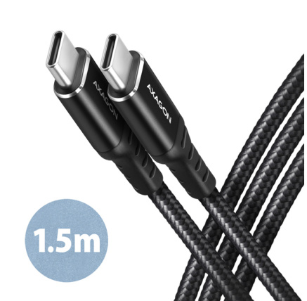 AXAGON BUCM-CM15AB, HQ kabel USB-C <-> USB-C, 1.5m, USB 2.0, PD 60W 3A, ALU, oplet, černý AXAGON BUCM-CM15AB, HQ kabel USB-C <-> USB-C, 1.5m, USB 2.0, PD 60W 3A, ALU, oplet, černý