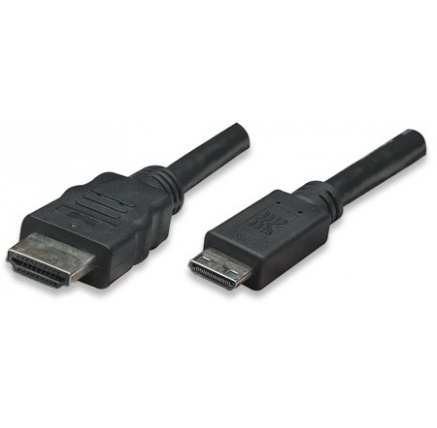 MANHATTAN kabel High Speed HDMI 3D, Mini HDMI Male to Male, stíněný, černý, 1,8m MANHATTAN kabel High Speed HDMI 3D, Mini HDMI Male to Male, stíněný, černý, 1,8m