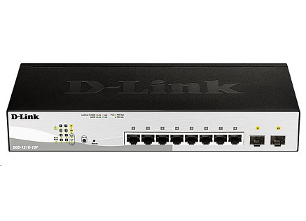 D-Link DGS-1210-10P 10-port Gigabit Smart+ PoE Switch, 8x GbE PoE+, 2x SFP, PoE 65W, fanless