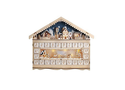 Solight LED adventní kalnedář - horská chata, 10x LED, 50x40cm, 2x AA