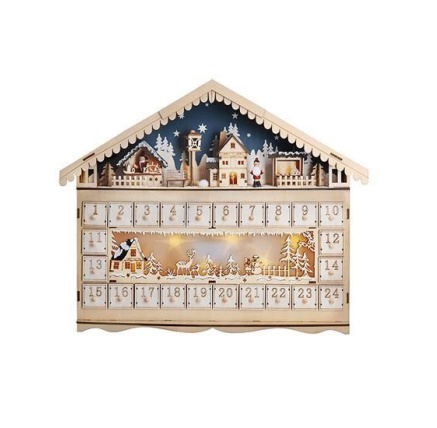 Solight LED adventní kalnedář - horská chata, 10x LED, 50x40cm, 2x AA