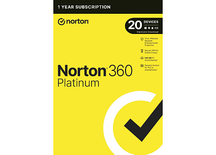 NORTON 360 PLATINUM 100GB +VPN 1 uživatel pro 20 zařízení na 1 rok ESD NORTON 360 PLATINUM 100GB +VPN 1 uživatel pro 20 zařízení na 1 rok ESD