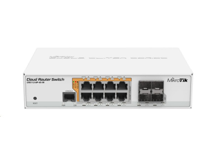 MikroTik Cloud Router Switch CRS112-8P-4S-IN, 400MHz CPU, 128MB RAM, 8xLAN, PoE max. 67W, 4xSFP slot, vč. L5 licence MikroTik Cloud Router Switch CRS112-8P-4S-IN, 400MHz CPU, 128MB RAM, 8xLAN, PoE max. 67W, 4xSFP slot, vč. L5 licence