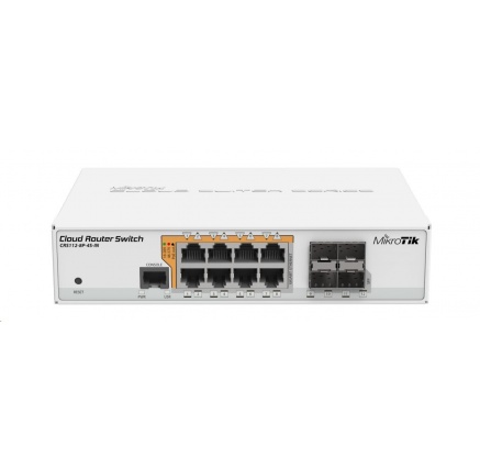 MikroTik Cloud Router Switch CRS112-8P-4S-IN, 400MHz CPU, 128MB RAM, 8xLAN, PoE max. 67W, 4xSFP slot, vč. L5 licence MikroTik Cloud Router Switch CRS112-8P-4S-IN, 400MHz CPU, 128MB RAM, 8xLAN, PoE max. 67W, 4xSFP slot, vč. L5 licence