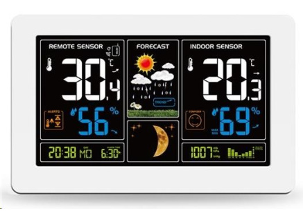 Solight TE81W meteostanice, extra velký barevný LCD, teplota, vlhkost, tlak, RCC, USB nabíjení, bílá Solight TE81W meteostanice, extra velký barevný LCD, teplota, vlhkost, tlak, RCC, USB nabíjení, bílá