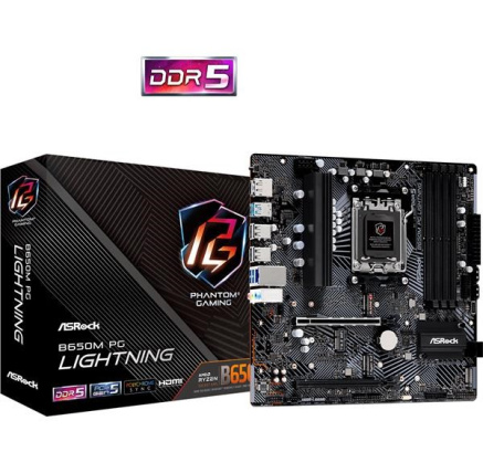 ASRock MB Sc AM5 B650M PG LIGHTNING, AMD B650, 4xDDR5, 1xDP, 1xHDMI, mATX