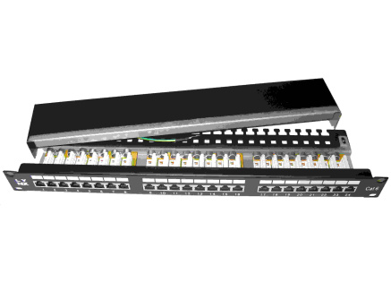 19" Patch panel LYNX 24port, STP, Cat6, 30µm, duální svorkovnice, černý 19" Patch panel LYNX 24port, STP, Cat6, 30µm, duální svorkovnice, černý