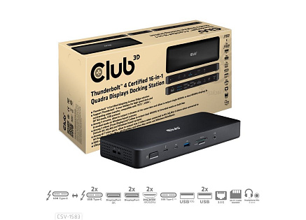Club3D Dokovací stanice USB-C 16v1, 3xDP, 2xHDMI, 1xUSB-C, 3xUSB, 1xRJ45, 1x3.5mm, černá