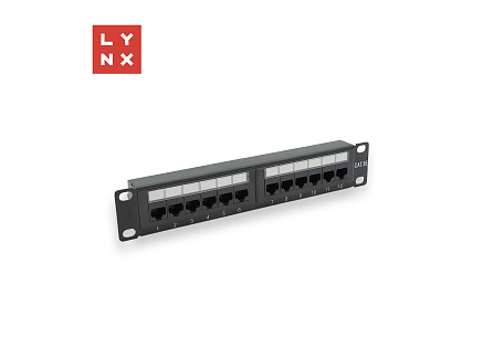LYNX 10" patch panel 12-port, UTP Cat5e, 50µ, nestíněný, černý LYNX 10" patch panel 12-port, UTP Cat5e, 50µ, nestíněný, černý
