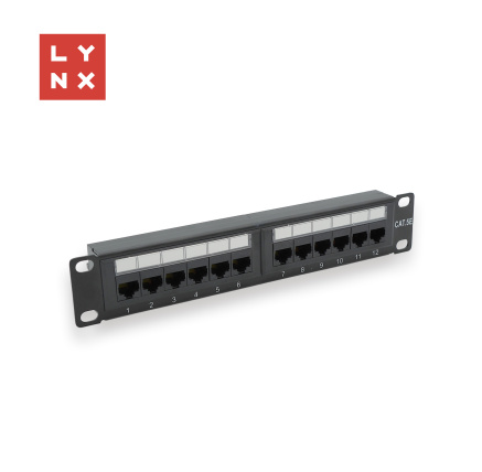 LYNX 10" patch panel 12-port, UTP Cat5e, 50µ, nestíněný, černý LYNX 10" patch panel 12-port, UTP Cat5e, 50µ, nestíněný, černý