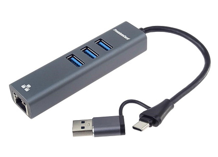 PremiumCord Adaptér USB-C a USB-A na Gigabit 10/100/1000Mbps + 3x USB 3.2 konektor