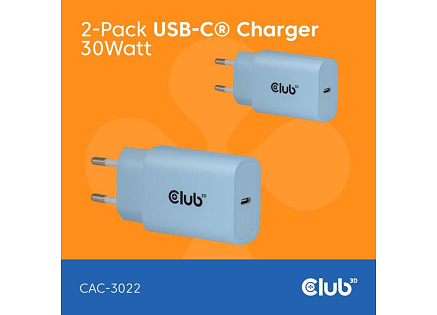 Club3D Nabíječka, USB-C, Power Delivery 15V/2A, 2-pack, modrá