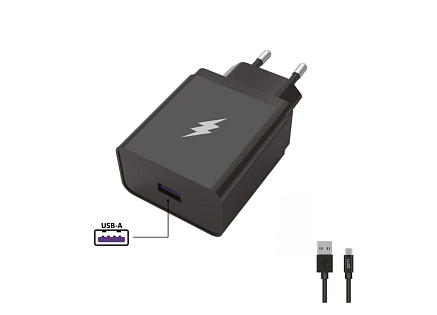 WG - Síťová nabíječka 1x USB-A 22,5W, SuperCharge, 5V-9V-12V, + kabel USB-A na Type-C (5A), černá
