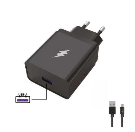 WG - Síťová nabíječka 1x USB-A 22,5W, SuperCharge, 5V-9V-12V, + kabel USB-A na Type-C (5A), černá WG - Síťová nabíječka 1x USB-A 22,5W, SuperCharge, 5V-9V-12V, + kabel USB-A na Type-C (5A), černá